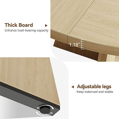 47" Farmhouse Round Dining Table Set for 4-6,Wooden Top with Pedestal Base,table only