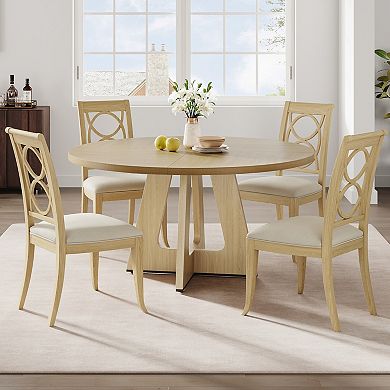 47" Farmhouse Round Dining Table Set for 4-6,Wooden Top with Pedestal Base,table only