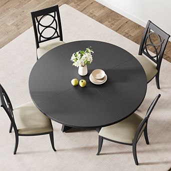 47" Farmhouse Round Dining Table Set for 4-6,Wooden Top with Pedestal Base,table only