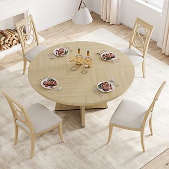 47" Farmhouse Round Dining Table Set for 4-6,Wooden Top with Pedestal Base,table only