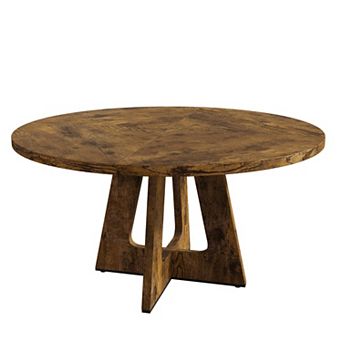 47" Farmhouse Round Dining Table Set for 4-6,Wooden Top with Pedestal Base,table only