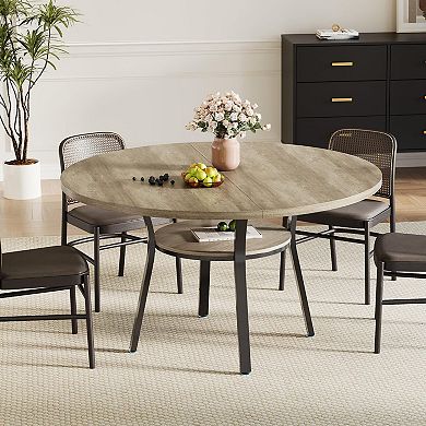 47'' Round Dining Table for 4, Kitchen Dining Room Table with Storage Shelf for Kitchen(Table Only)
