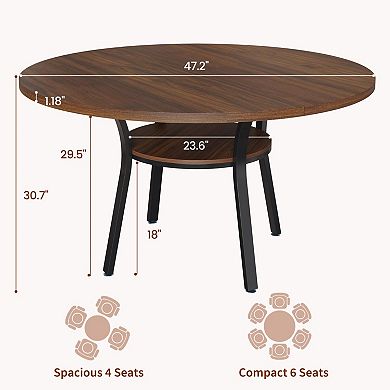 47'' Round Dining Table for 4, Kitchen Dining Room Table with Storage Shelf for Kitchen(Table Only)