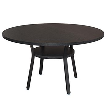 47'' Round Dining Table for 4, Kitchen Dining Room Table with Storage Shelf for Kitchen(Table Only)
