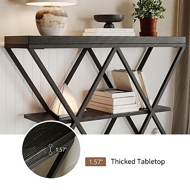 3-Tier Entryway Table, Industrial Console Sofa Table with Storage and X-Shaped Metal Frame