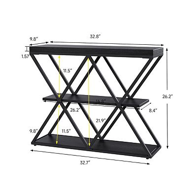3-Tier Entryway Table, Industrial Console Sofa Table with Storage and X-Shaped Metal Frame