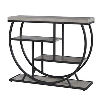 4 tier Narrow Console Table,Industrial Behind Couch with Half-Circle Base & Storage Shelves
