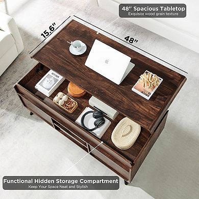 Lift Top Coffee Table with Sliding Door Hidden Storage Adjustable Shelf