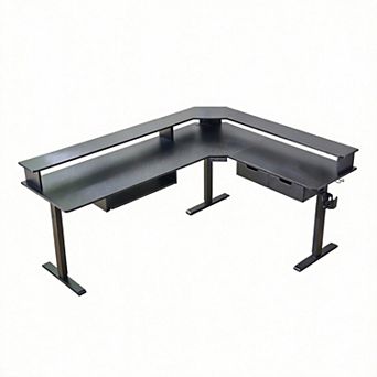 L Shaped Electric Standing Desk Gaming Corner with Drawers Keyboard Tray