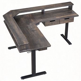 L Shaped Electric Standing Desk Gaming Corner with Drawers Keyboard Tray
