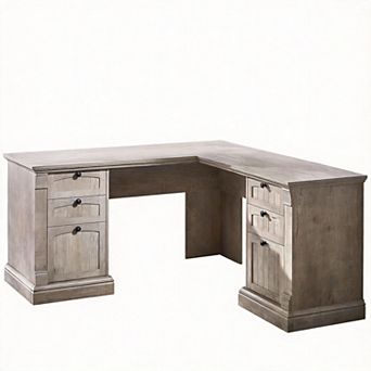 L-Shaped Executive Desk with Drawers Charging Station File Cabinet