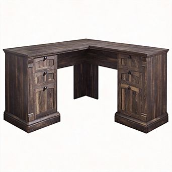 L-Shaped Executive Desk with Drawers Charging Station File Cabinet