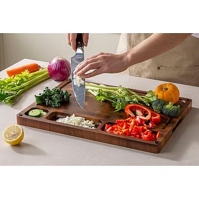 Large Walnut End Grain Cutting Board with Handle, Double-Sided, 17"x13"