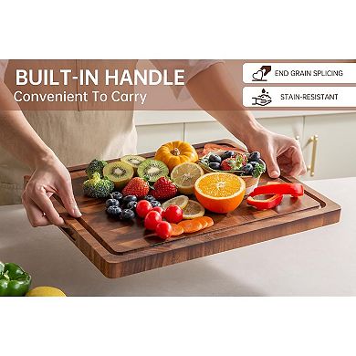 Large Walnut End Grain Cutting Board with Handle, Double-Sided, 17"x13"