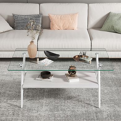 YQNUCO Rectangle Coffee Table with Tempered Glass top
