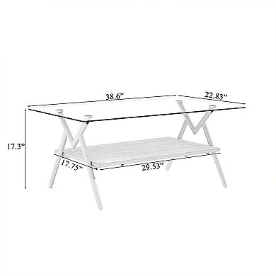YQNUCO Rectangle Coffee Table with Tempered Glass top