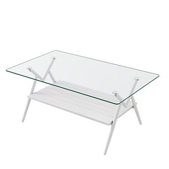 YQNUCO Rectangle Coffee Table with Tempered Glass top