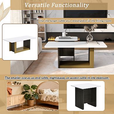 YQNUCO 2 Pack Coffee Table Set, Square Coffee End Table with Top, Center Table for Living Room