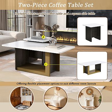 YQNUCO 2 Pack Coffee Table Set, Square Coffee End Table with Top, Center Table for Living Room