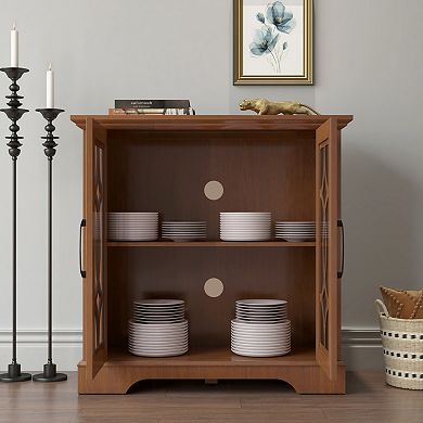 Dark Oak Sideboard Buffet Cabinet 34.37" x 15.55" x 34.06" with 2 Tempered Glass Doors