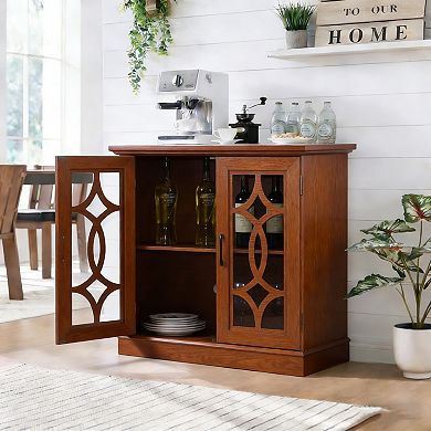 Dark Oak Sideboard Buffet Cabinet 34.37" x 15.55" x 34.06" with 2 Tempered Glass Doors