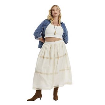 June & Vie Women's Plus Size Lace Insert Midi Skirt