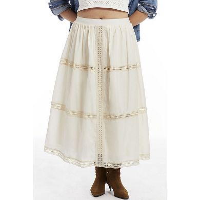 June & Vie Women's Plus Size Lace Insert Midi Skirt
