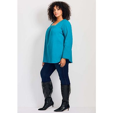 Avenue Women's Plus Size Square Neck Pleated Tunic