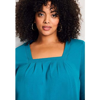 Avenue Women's Plus Size Square Neck Pleated Tunic