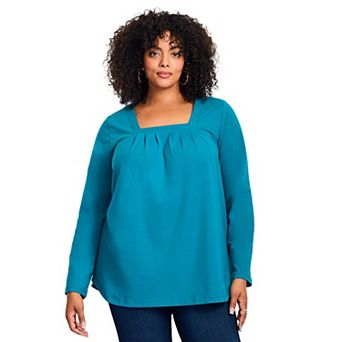 Avenue Women's Plus Size Square Neck Pleated Tunic