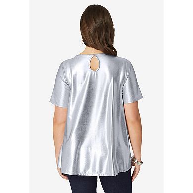 Roaman's Women's Plus Size Metallic Swing Tee