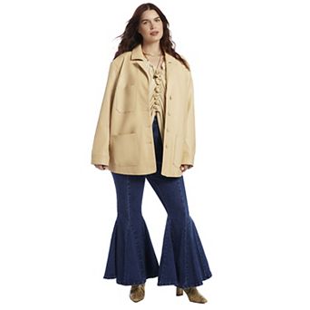 June & Vie Women's Plus Size Relaxed Faux Leather Blazer