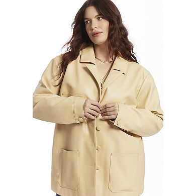 June & Vie Women's Plus Size Relaxed Faux Leather Blazer