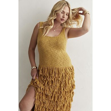 June & Vie Women's Plus Size Sweater Fringe Maxi Dress