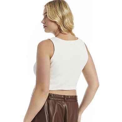 June & Vie Women's Plus Size Pointelle Cropped Sweater