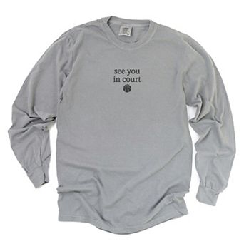 Embroidered See You In Court - Women's Garment Dyed Long Sleeve Graphic T-Shirt