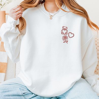 Embroidered Bear Hearts - Women's Graphic Sweatshirt