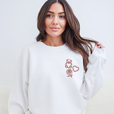 Embroidered Bear Hearts - Women's Graphic Sweatshirt