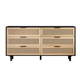 Merax Natural Rattan 6Drawer Dresser Spacious Storage Cabinet with Anti Tipping Design