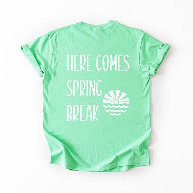 Here Comes Spring Break Distressed - Women's Garment Dyed Graphic T-Shirt