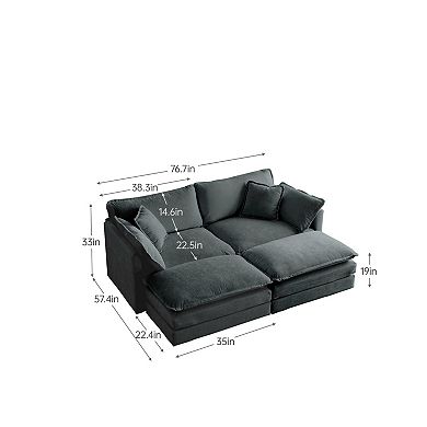 Merax Modular Loveseats with Ottomans and Pillows