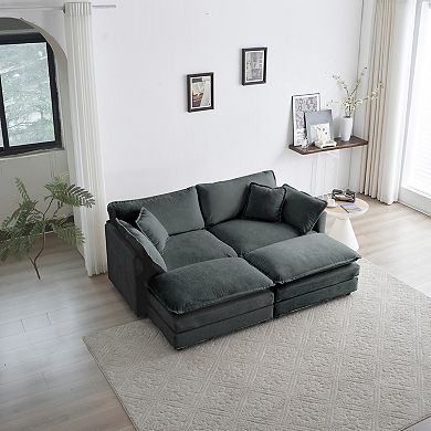 Merax Modular Loveseats with Ottomans and Pillows