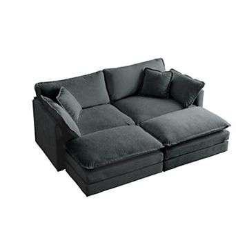 Merax Modular Loveseats with Ottomans and Pillows