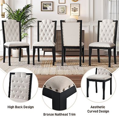 Merax Upholstered Dining Chairs Set of 4, High Back Diamond Button Tufted Kitchen Chairs
