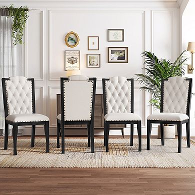 Merax Upholstered Dining Chairs Set of 4, High Back Diamond Button Tufted Kitchen Chairs