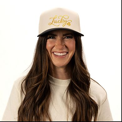 Cursive Lucky Clover Glitter - Women's Canvas Trucker Hat
