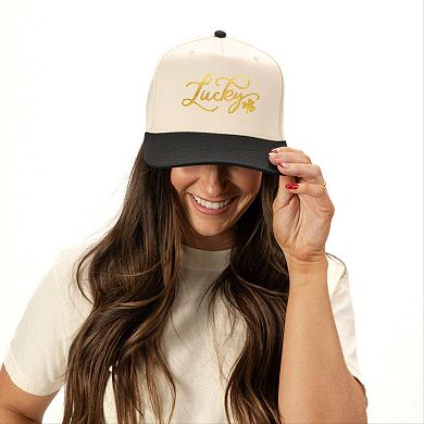 Cursive Lucky Clover Glitter - Women's Canvas Trucker Hat