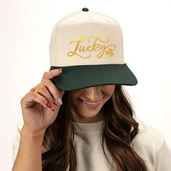 Cursive Lucky Clover Glitter - Women's Canvas Trucker Hat