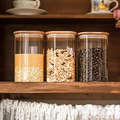 Glass Food Storage Jars with 100% Bamboo Lids, 6-Piece 37 oz Airtight Set