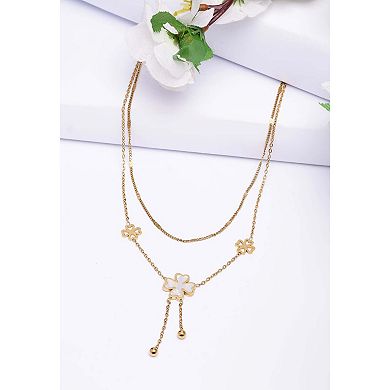 AGP PARIS Diva Double Layered Floral Tassel Chain Necklace